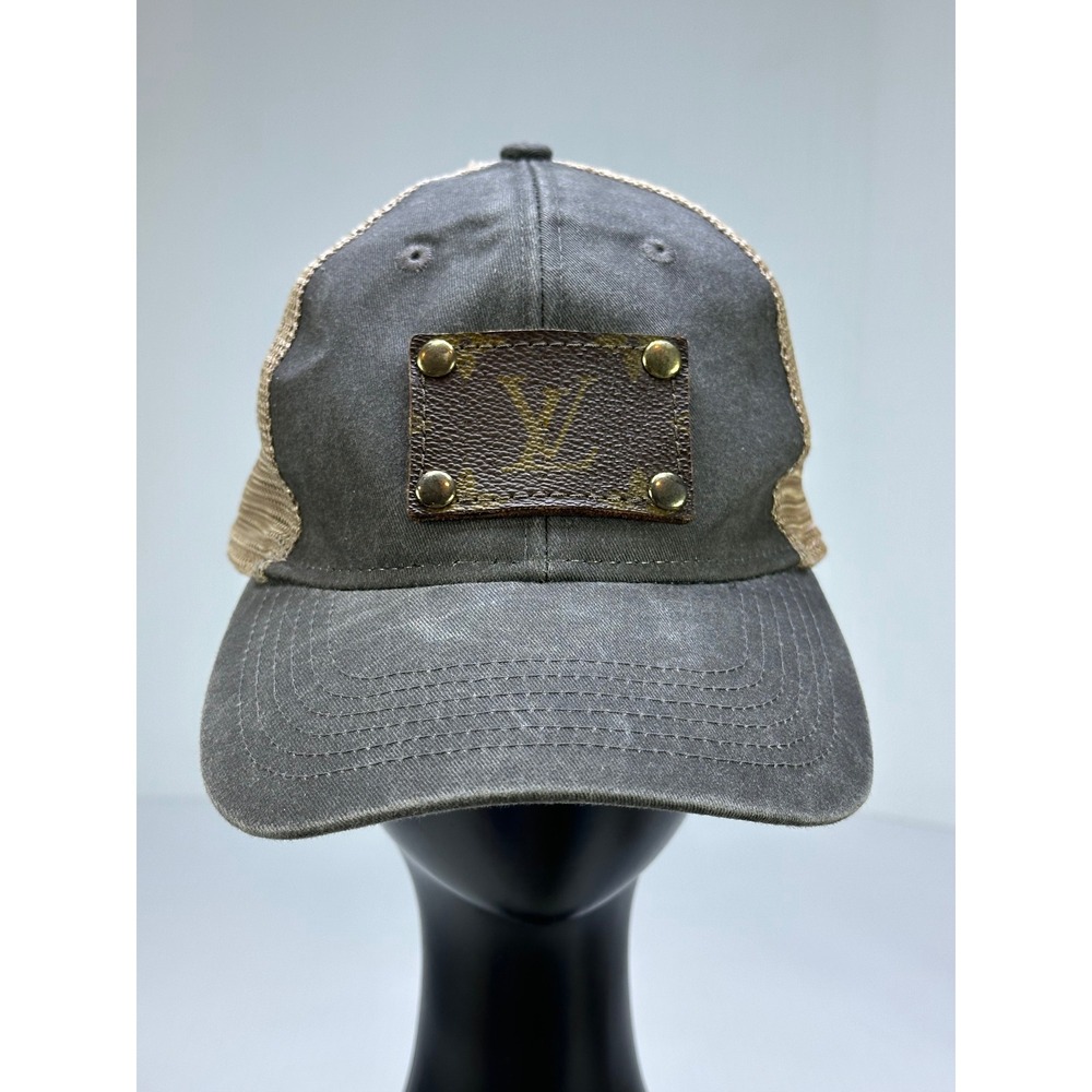 Outdoor Cap Upcycled LV Patch Ponytail Trucker Hat Grey PNY-100M Ladies Fit